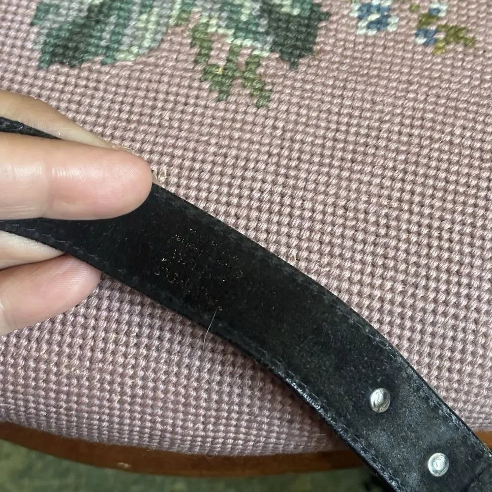 Vtg Concho Black Leather Belt Embossed Western Silver Buckle 32 Grunge Cowgirl